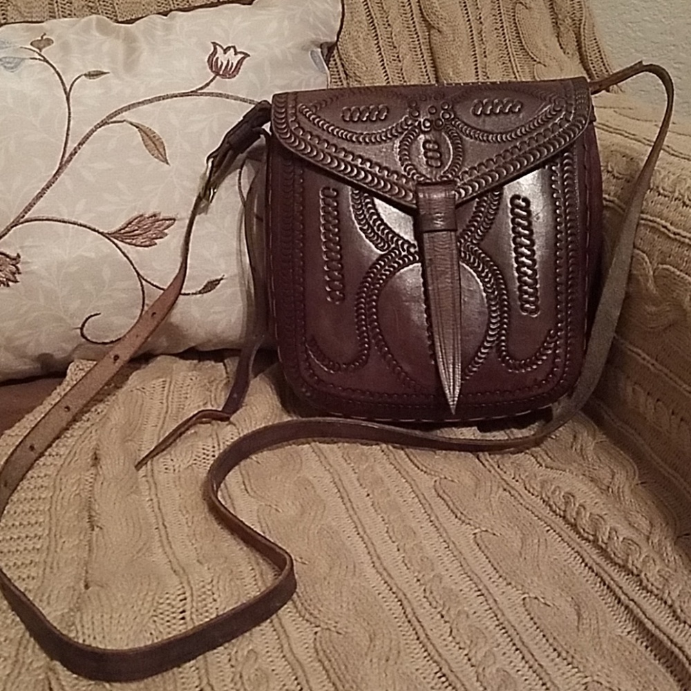 Vintage handmade African leather crossbody